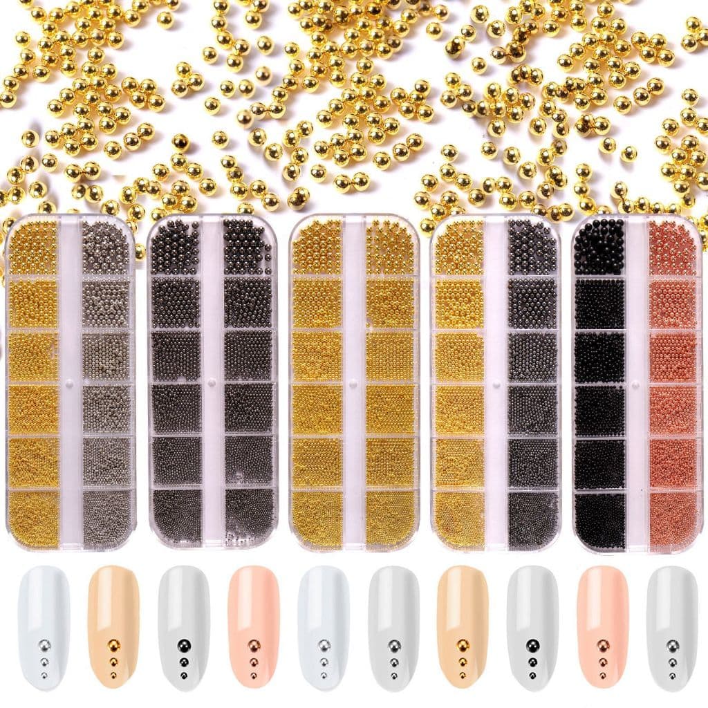 Kit 1/5 Caixinhas com 12 Caviar em metal para Decoração de Unhas com 4 cores Art Strass Pedraria
