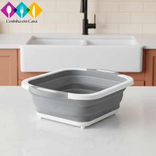 Tábua Bacia Cesta Retrátil Silicone Multifuncional Cozinha 3 em1/tubua-bacia-escoredor de vetais