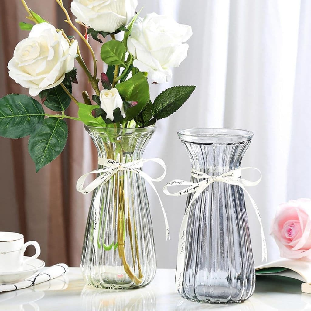 1 Vaso Para Decoração de Vidro Transparente Canelado 21,8cm - Na Caixa Para Presente