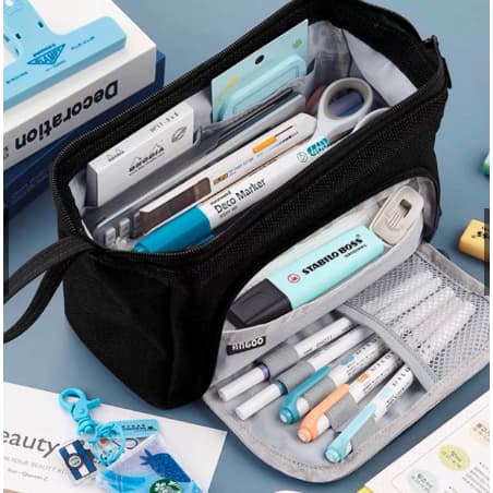 Estojo Escolar Feminino/ Masculino Box Juvenil Martelasse Estojo Escolar Organizador Grande Jumbo Box 2 Compartimentos