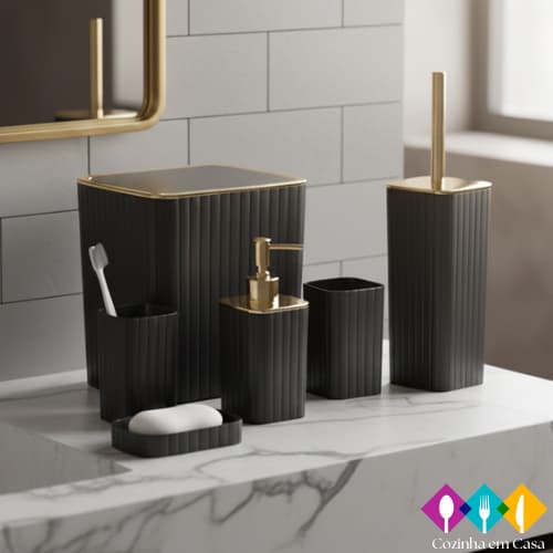 Kit Banheiro 6 Peças Conjunto Moderno Lavabo Completo com Escova Sanitário.