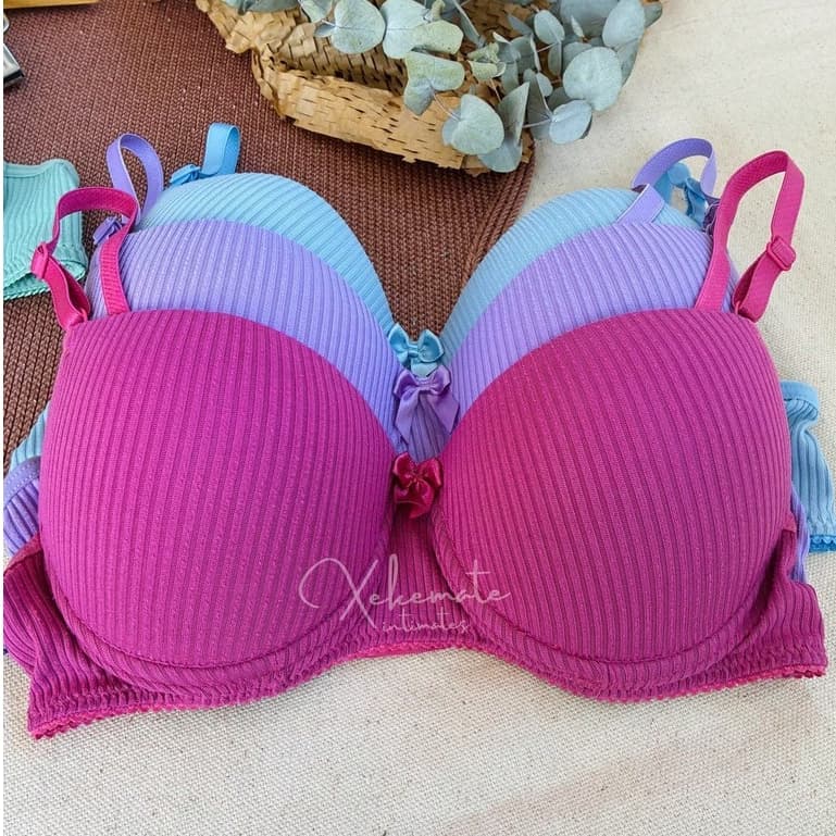 Kit 3 Sutia com Bojo Canelado Liso Soutien Básico Dia a Dia Sutian Confortável Moda Feminina