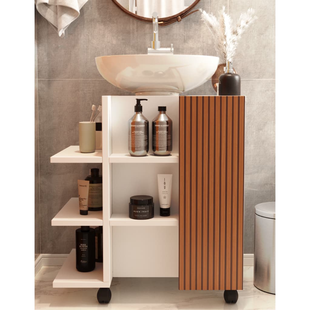 Armário de Banheiro Classic para Pia de Coluna Gabinete Compacto com 5 Prateleiras