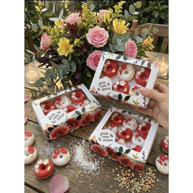 100 caixas para doces com visor brigadeiro caixa donuts doces biscoitos 6/9 e 12 doces