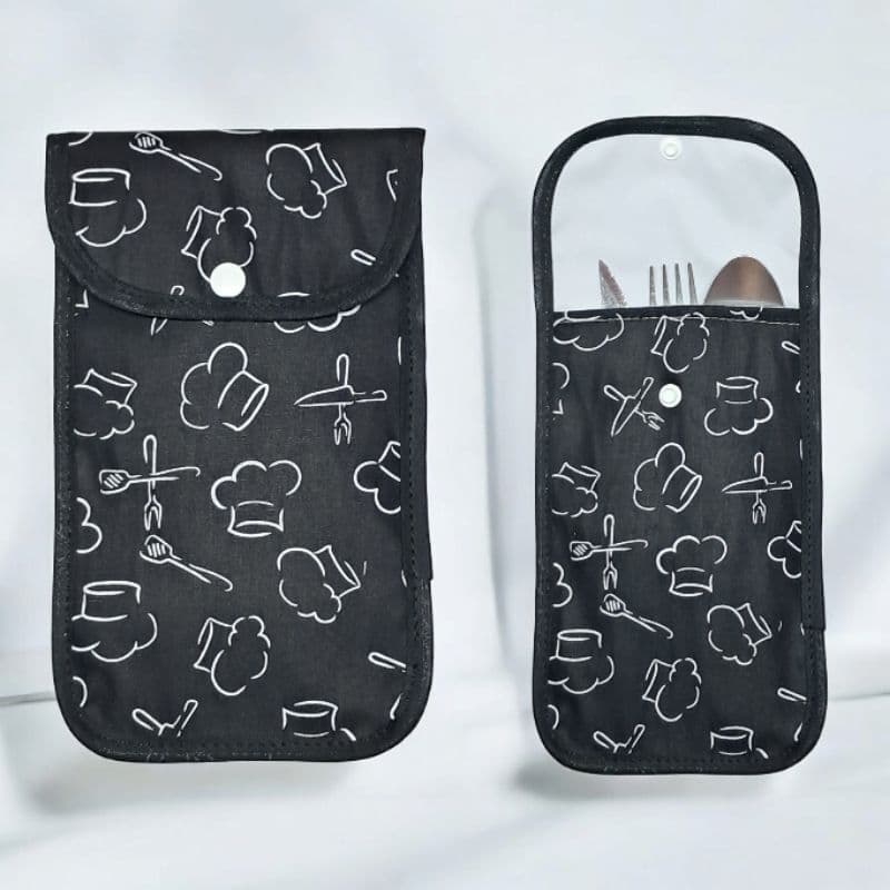 Porta Talheres Estojo de Tecido, Portátil, Acabamento Interno Impermeável