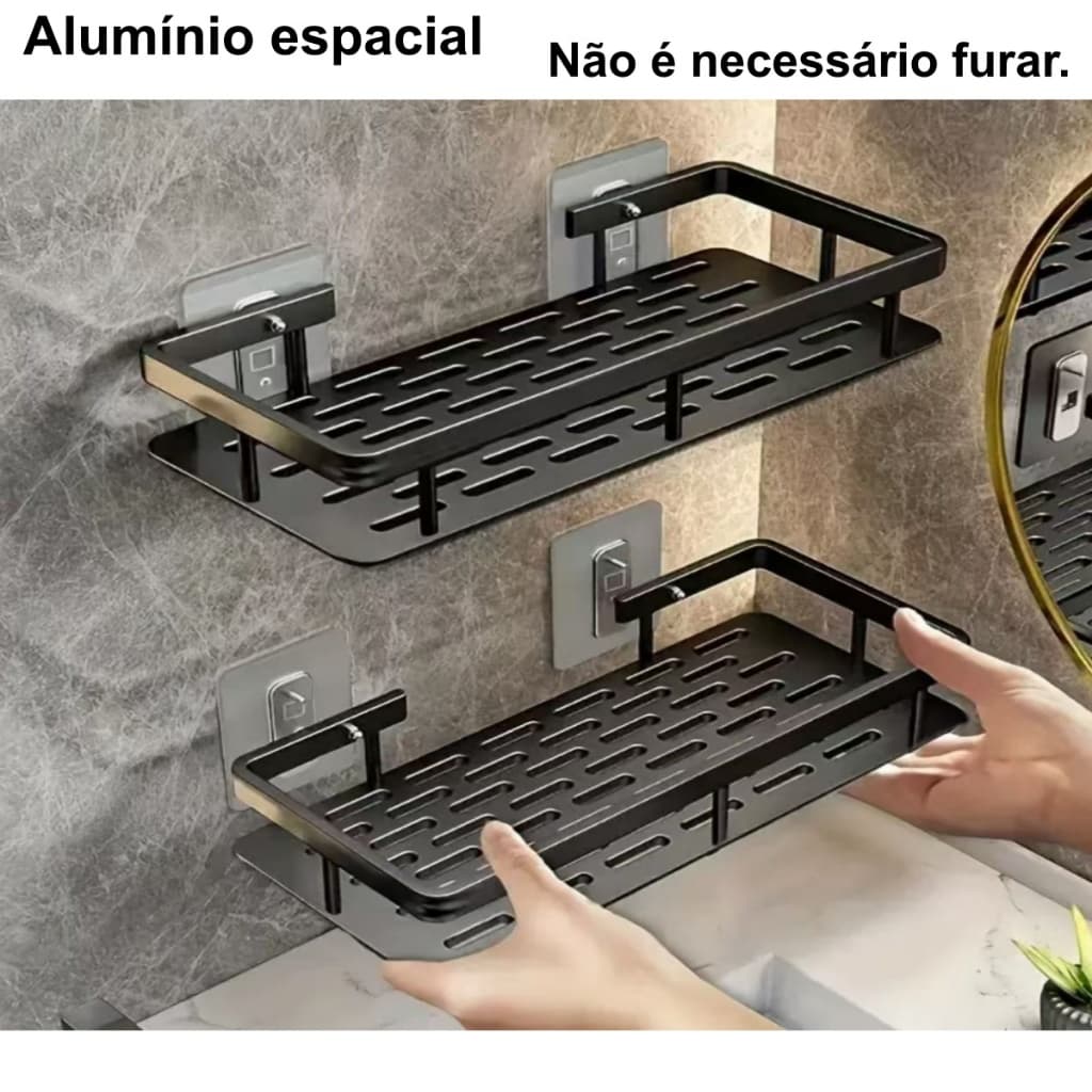 Suporte De Shampoo Organizador Alta qualidade Prateleiras De Banheiro Sem Furo Premium-Space Aluminium