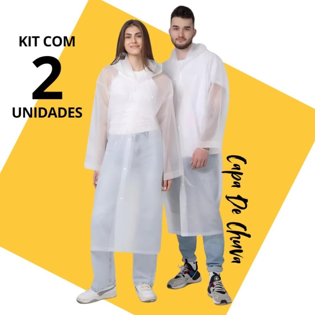 2 Capas de Chuva Grossa Longa Premium Transparente Reforçada Adulto Unissex Impermeável Reutilizável