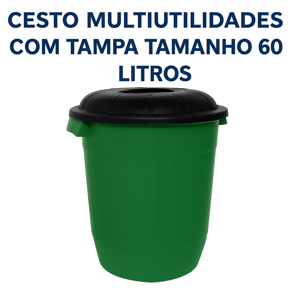 Cesto 60 Litros MultiUtilidades Com Tampa Plástico Organizadores Brinquedos Lixo Água Limpeza