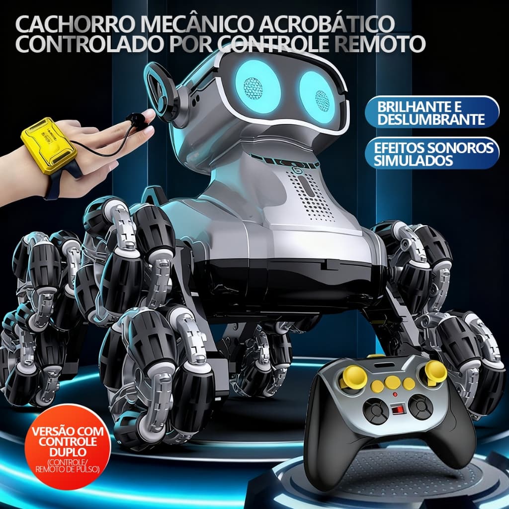 Cão Robô com Controle por Gestos, Brinquedo 8 Rodas para Crianças