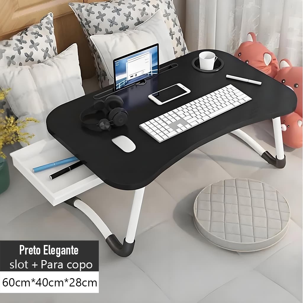 Mesa Para Notebook Portátil Dobrável Articulada em Mdf Suporte para Laptop Cama Estudo Porta Tablet