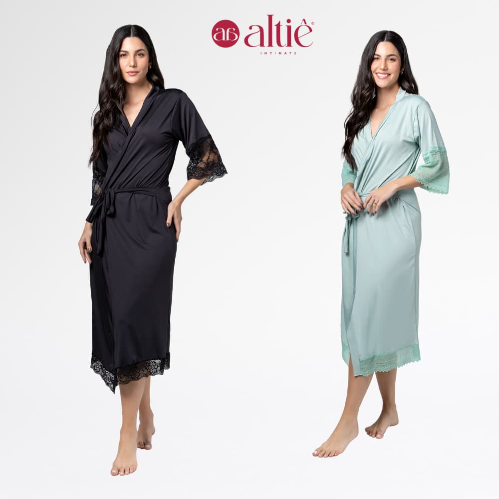 Kit 2 Robes Longos Feminino Renda Luxo Noiva Maternidade Sensual Elegante Roupão Premium