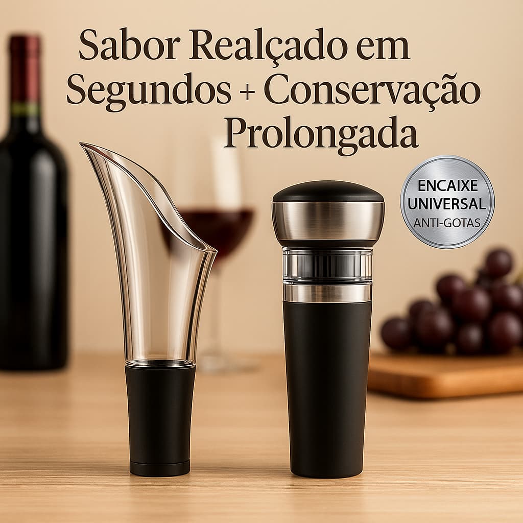 Kit Para Vinho Com Bico Aerador Tampa A Vácuo Cortador de Lacre Abridor
