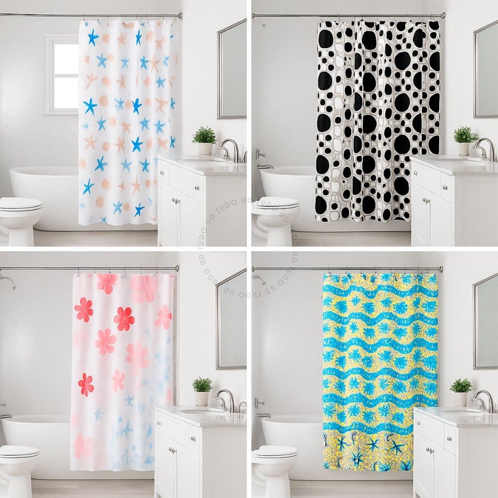 Kit 1-4 Cortina Para Box Pvc 178x135CM de Múltiplas Estampas Variadas