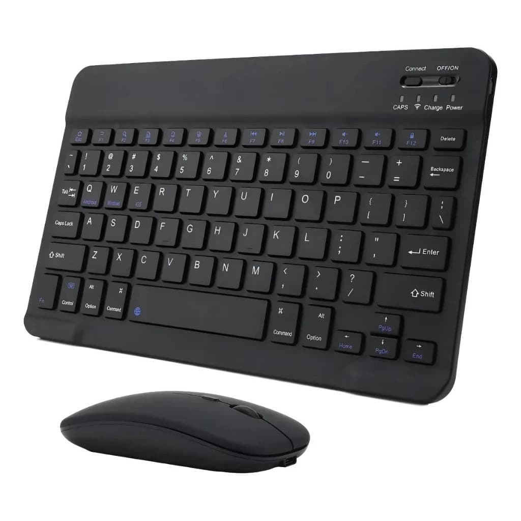 Kit Teclado Sem Fio Bluetooth Recarregável Com Mouse preto hjp-1