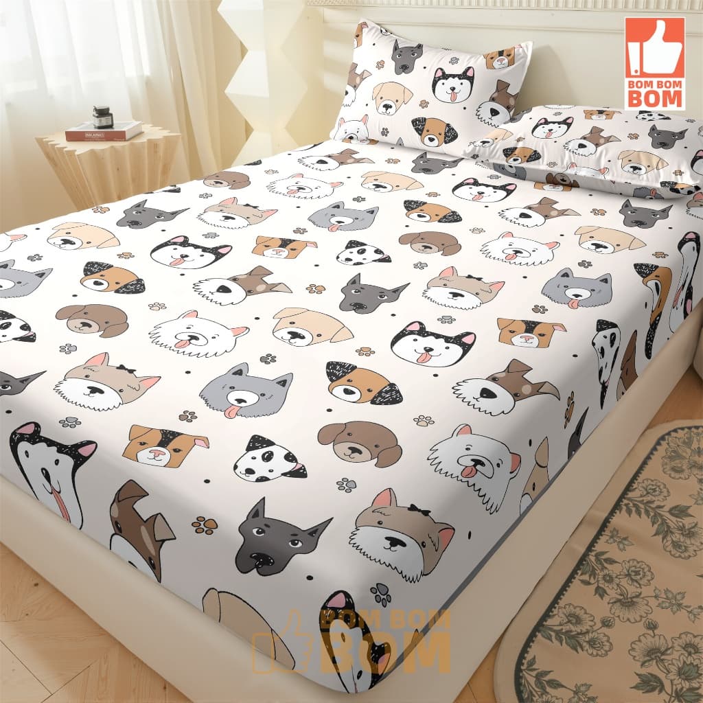 Cachorro fofo Jogo de lençol com 02 e 03 Peças Casal Queen Não Desbota Conjunto de Capa de Colchão Solteiro