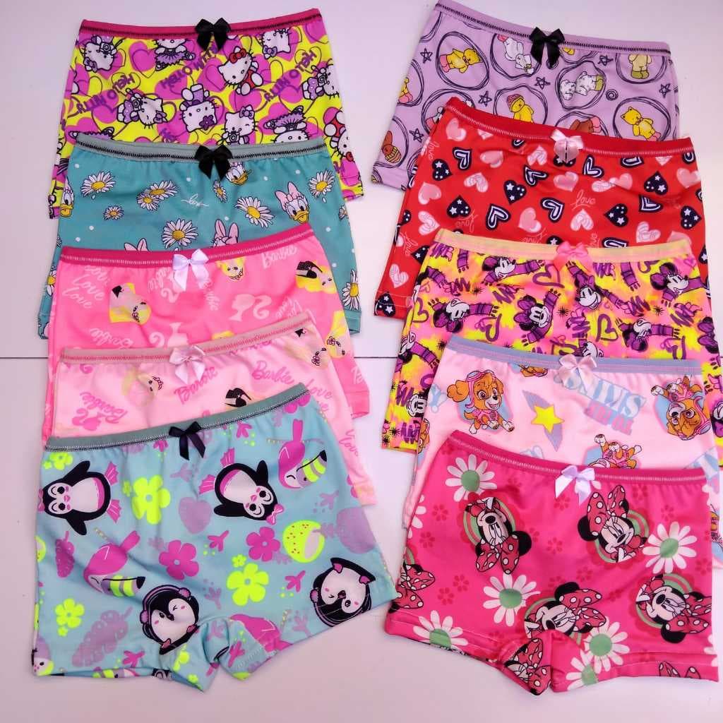 Calcinha Infantil Box Meninas Kit com 10 ou 5 unidades Fundo no Algodão Estampas Variadas