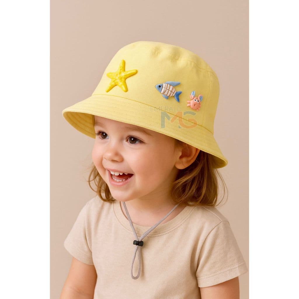 Chapéu de praia Infantil Bucket Hat Infantil Com Pedraria Chapéu de Praia para Criança com Cordinha