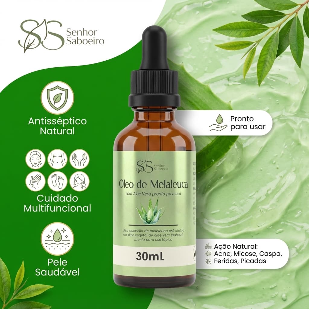 Óleo Combate Micose Antifúngico Caspa Antisséptico com Melaleuca e Aloe Vera Pronto p/ Uso 30 mL