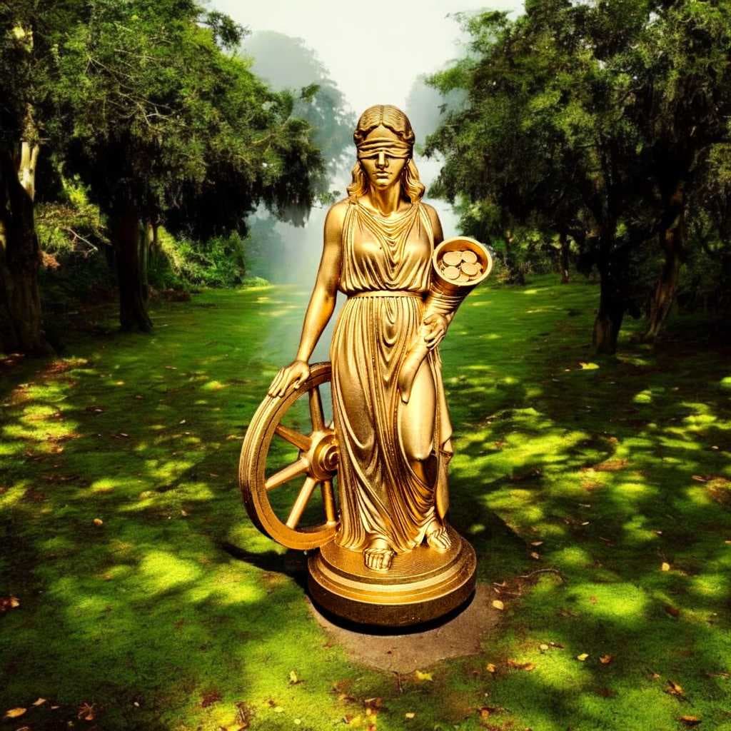 Fortuna Deusa da Riqueza 15cm – Estátua Dourada Artesanal – Prosperidade e Abundância