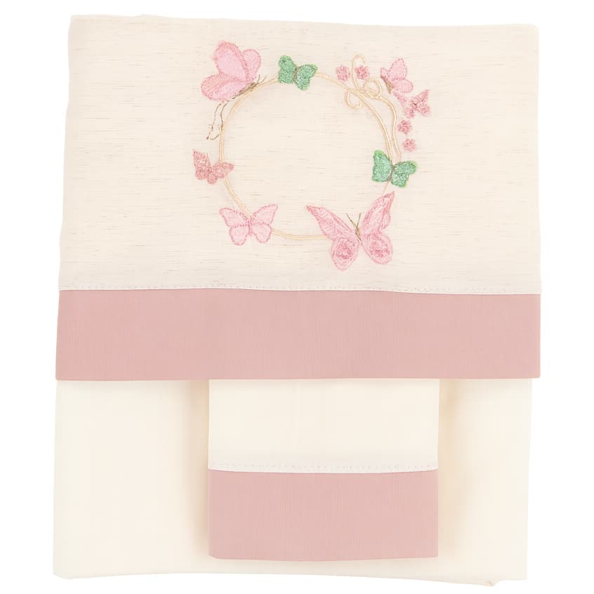 Jogo Lençol Berço Americano Luxo Linho 3PÇS 100% Algodão Flores Borboleta Jardim Encantado Cavalinho