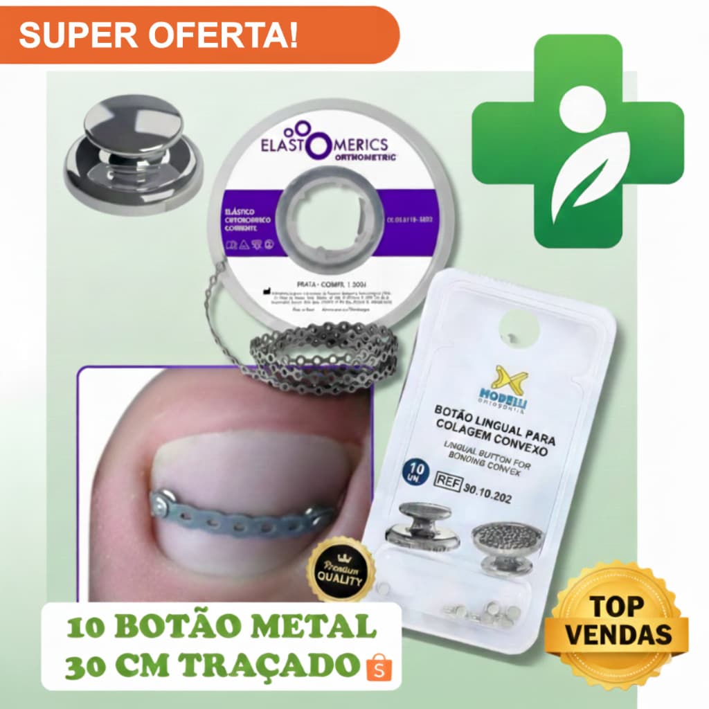 Kit Podologia Com 10 Botão Metal + Elástico Corrente 30CM -  Correção Unha Encravada  FAÇA EM CASA