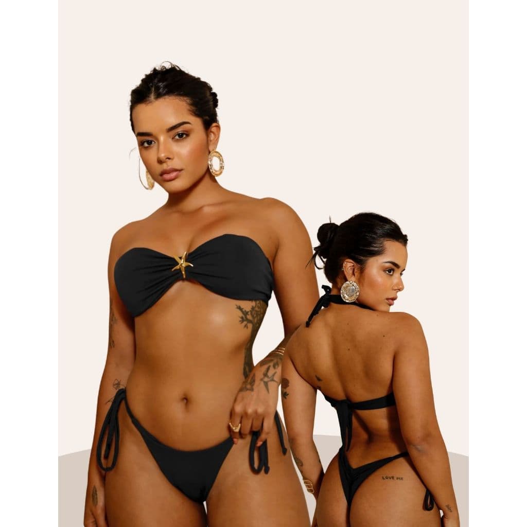 Biquíni Multiformas de Estrela Tomara que Caia Fita de Amarrar com Bojo Conjunto 2 peças Moda Praia