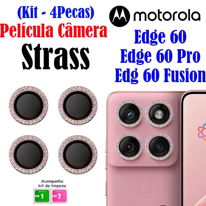 Kit (4*Pecas)Película Câmera Strass Edge 60/Edge 60 Pro/Edge 60 Fusion Motorola Protetor Lente Brilhente Anti Risco