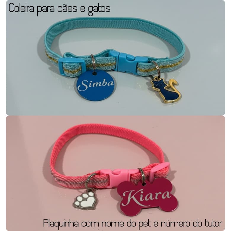 COLEIRA PARA CÃES DE PEQUENO PORTE E GATOS ANTI ENFORCAMENTO ELASTICA COM PLAQUINHA DE IDENTIFICAÇÃO