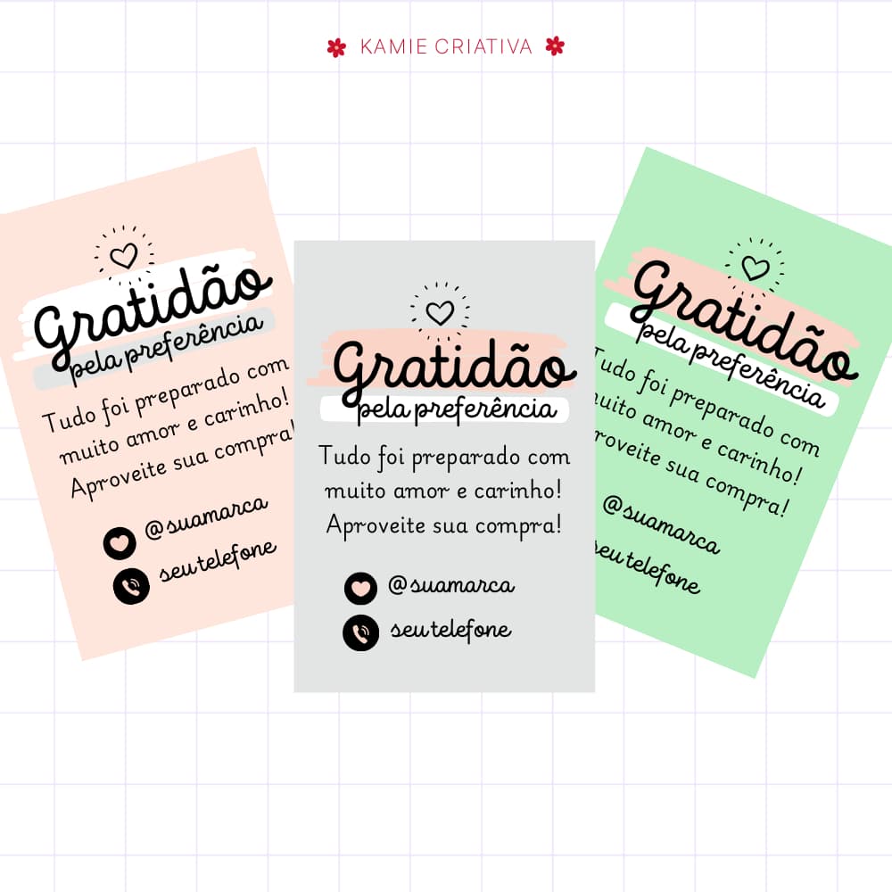 Cartão de Agradecimento ao Cliente - Obrigada pela compra - Personalizado