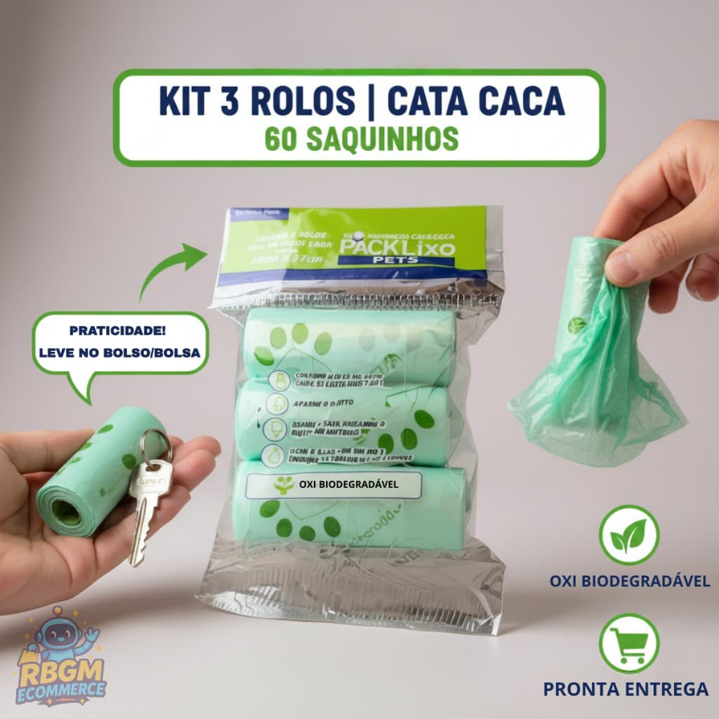 Kit 3 Cata Caca Rolos 60 Unidades Saquinho Higiênico Cão Pet Refil Universal Biodegradável