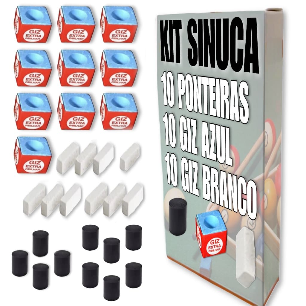 Giz Para Taco De Sinuca Bilhar Snooker Virolas Pontas Azul E Branco Kit Bilhares Mgk