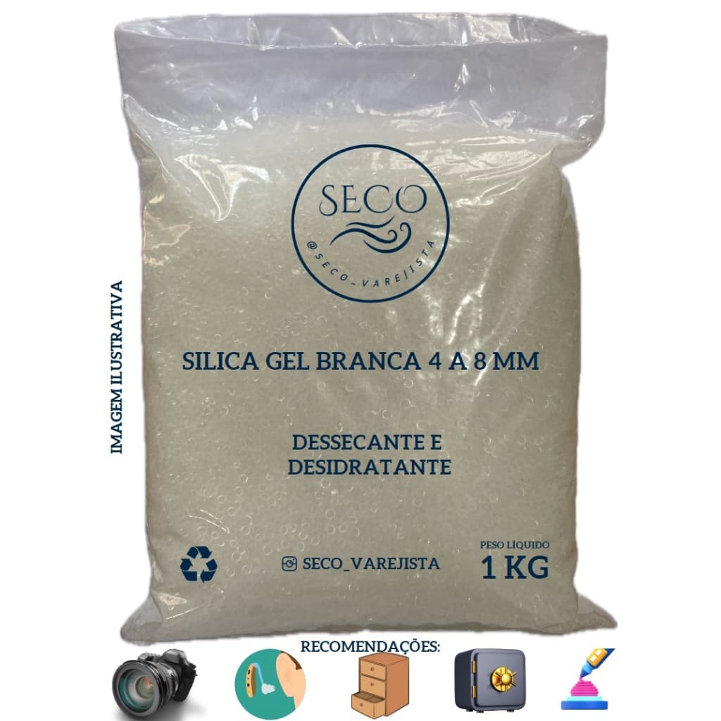 Silica Gel Branca Dessecante (4 a 8 mm) 1 KG