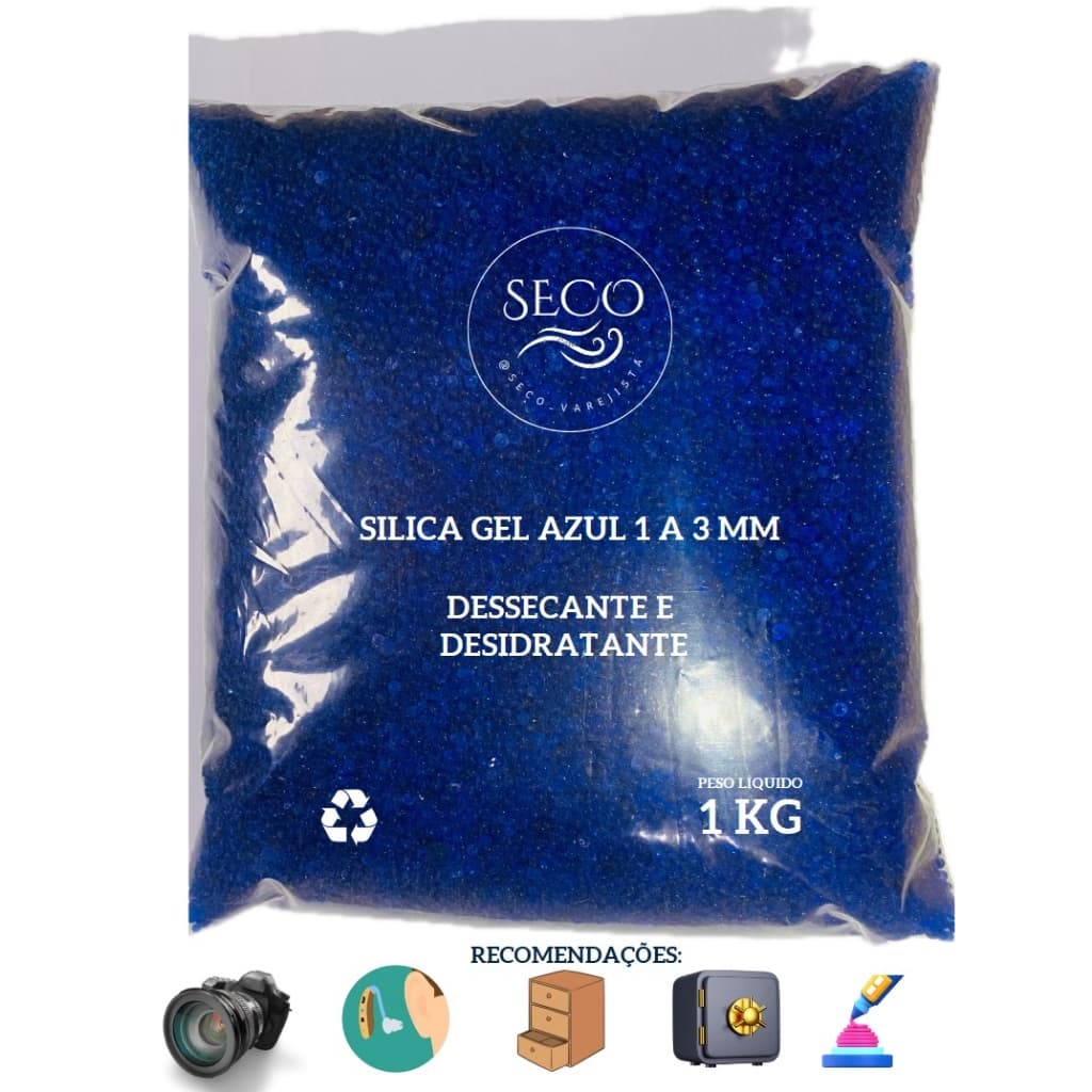 Silica Gel Azul - 1 KG(1-3 mm) Desumidificante E Desidratante