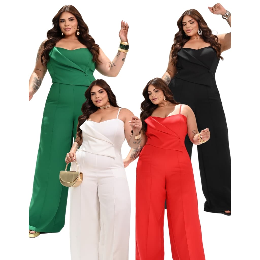 Macacão Alfaiataria Feminino Plus Size Social Premium Calça Larga e Blusa Moderna Alcinha