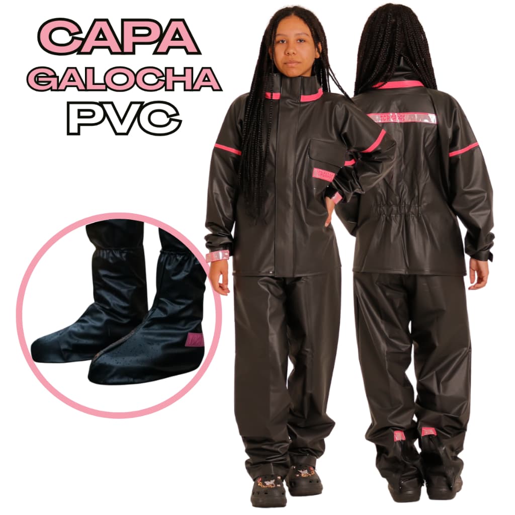 Conjunto Capa de Chuva Feminina Polaina Motoqueira Motogirl Impermeável Proteção Moto