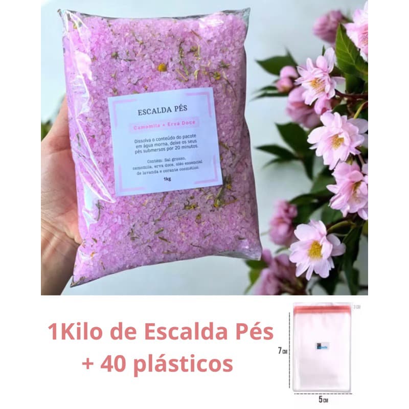 1kg de escalda pés camomila erva doce lavanda + plásticos para montar kits de lembrancinha para cliente aniversário