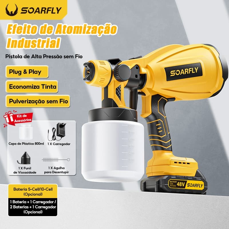 Pistola De Pintura Recarregável 2 Baterias  Profissional Pulverizador De Tinta 1000ml 800W