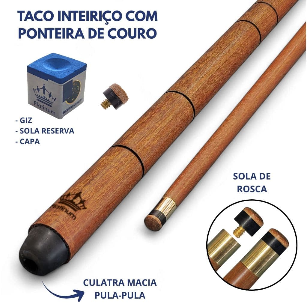 Taco de Bilhar/ Sinuca Ipê Inteiriço 1,47m 100% Reto Com Sola de Couro