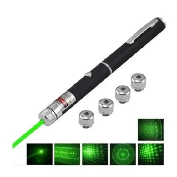 Caneta Laser Pointer Verde 5000MW Profissional 5 Pontas