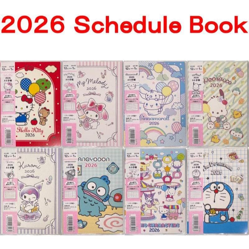 【Direct from Japan】Sanrio, Japan Anime Japanese Monthly Planner 2026 Schedule book Small A6 Thin Pocket Size with Transparent Jacket Stationery Japan (Hello Kitty, My Melody, Cinnamoroll, Pochacco, Kuromi, Hangyodon, Sanrio Characters, Doraemon)
