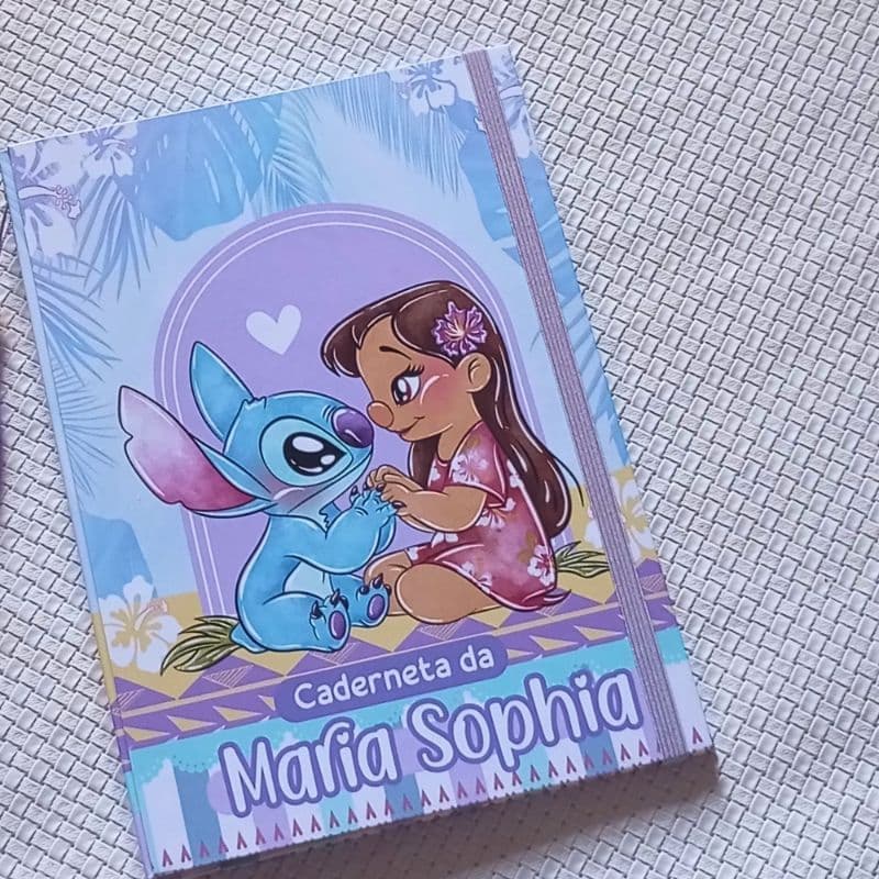 Capa Porta Caderneta Lilo e Stitch Personalizada com nome Capa dura
