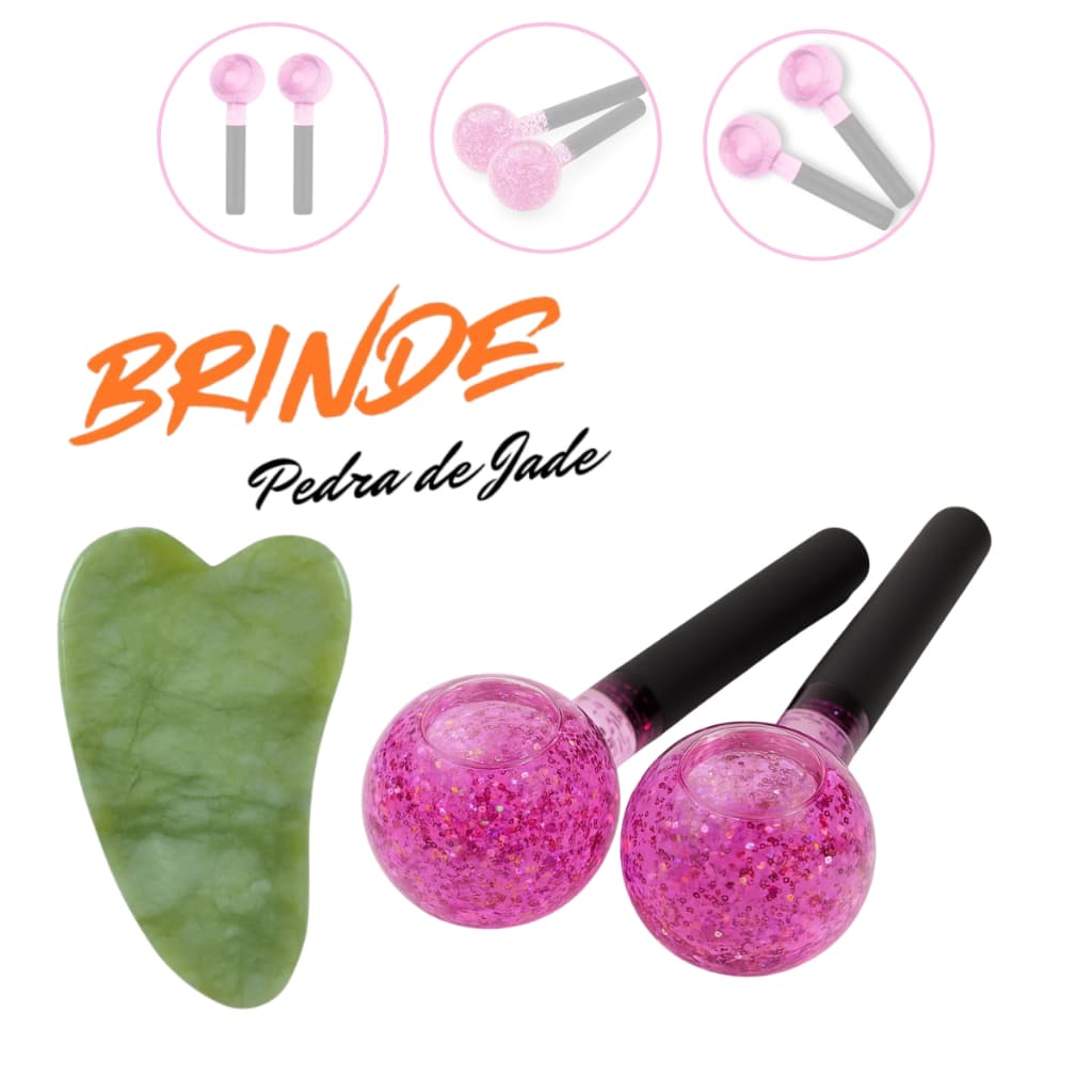 Kit Esferas Rosa Cromoterapia E Massagem Facial Com Glitter