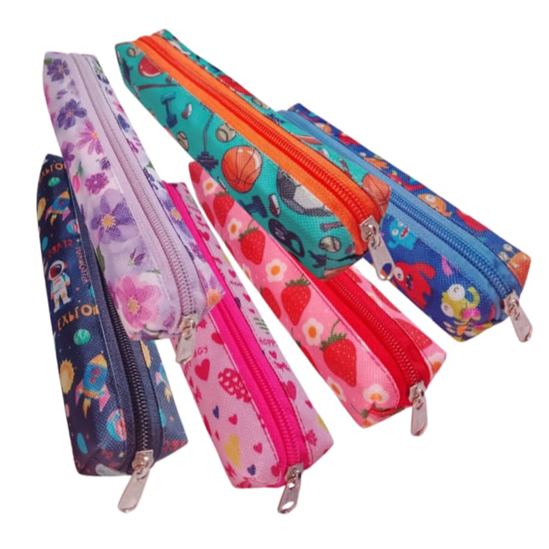 Estojo Escolar Básico Fininho Porta Lapis Um Ziper Em Nylon Resistente
