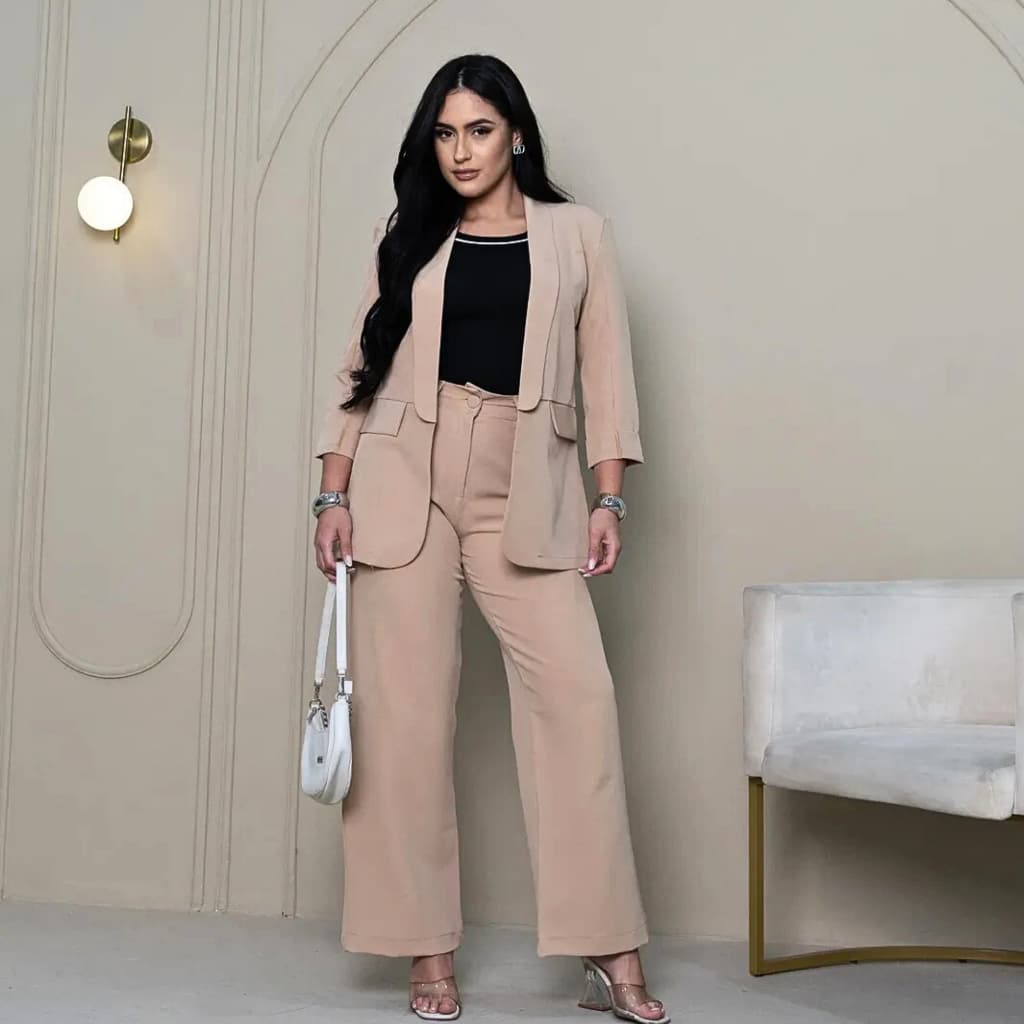 Conjunto Feminino Alfaiataria Premium – Blazer Moderno + Calça Pantalona Elegante