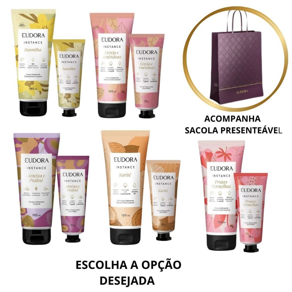 Presente Lembraçinha Bom e Barato Instance Eudora - Hidratante + Creme de mãos + Sacola Presenteável