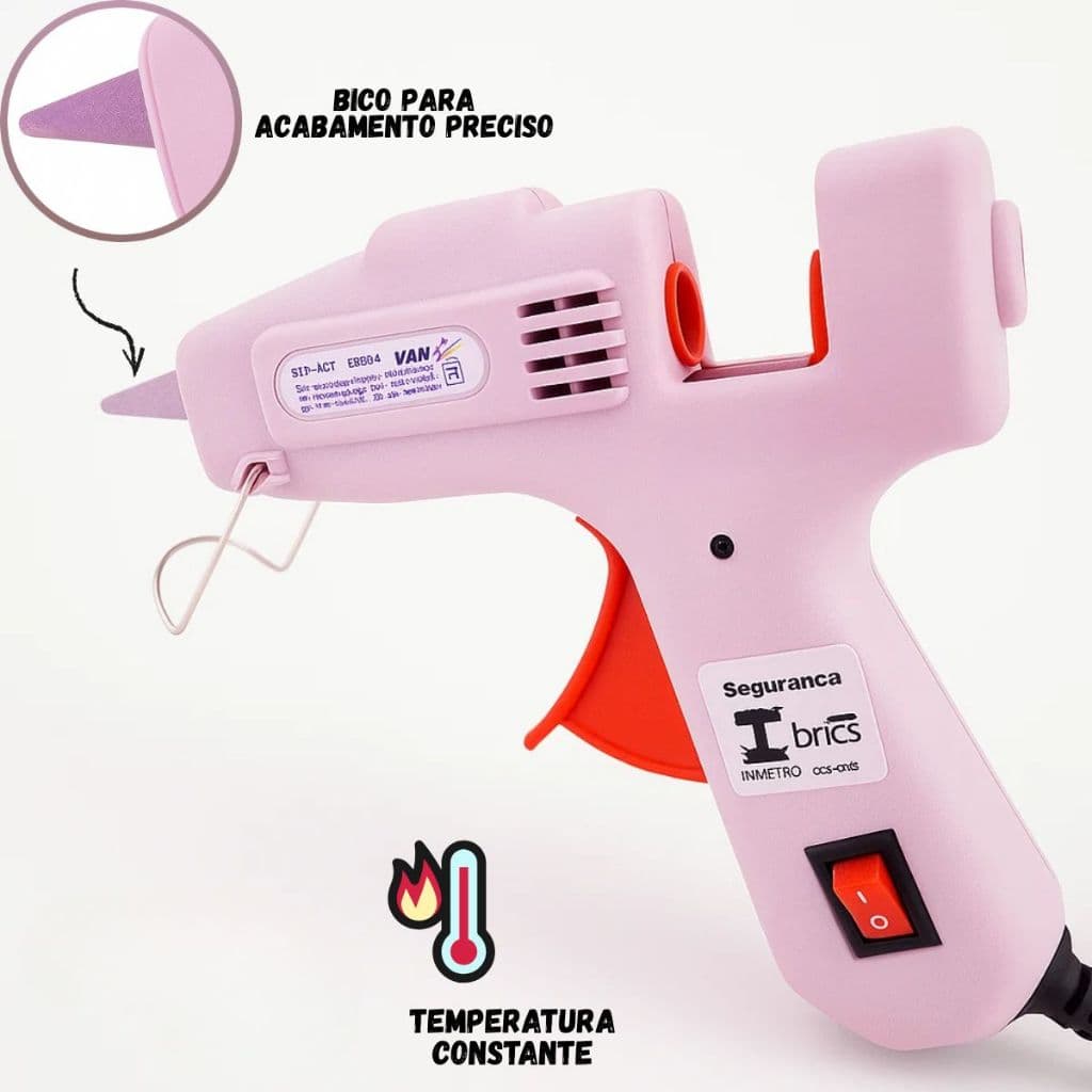 Pistola Cola Quente Pequena Yama 20w Bivolt Bico Removível Rosa Covei Toys