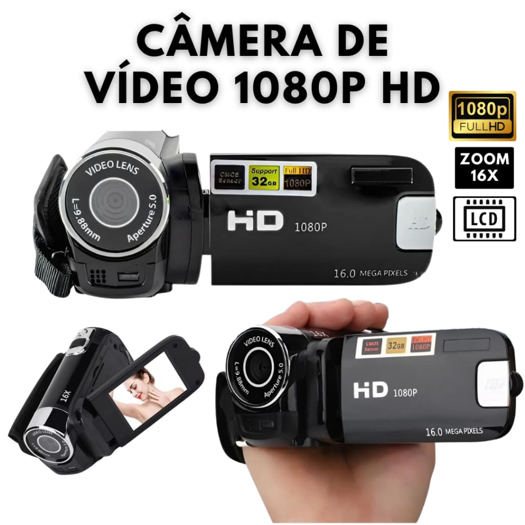 Câmera De Vídeo 1080P – Filmadora Digital Full HD 16X Zoom – Rotação 270° Vintage Retro
