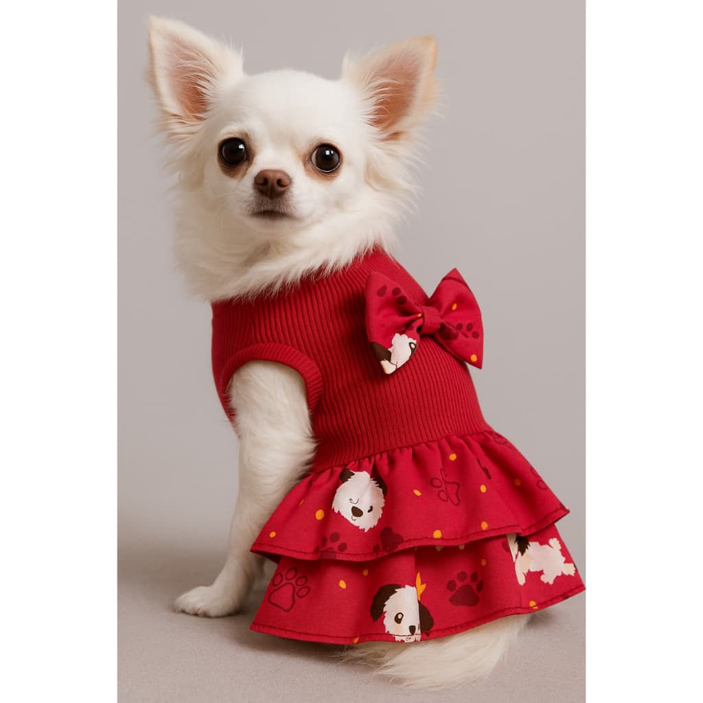 Rouapa Pet Vestido pracachorro Vermelho  e Rosa saia rodada de dois babados