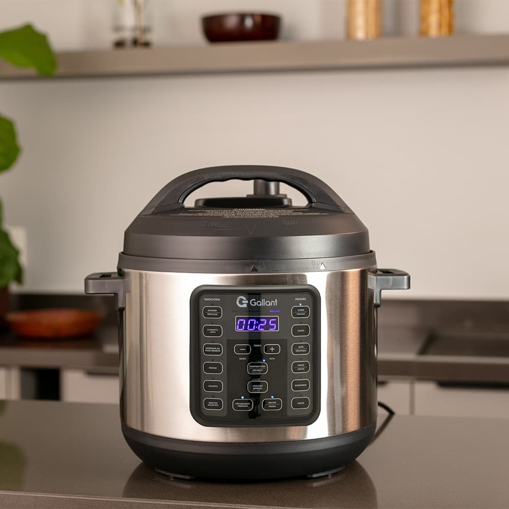 Panela de Pressão Elétrica Digital Gallant 6L GPP06 15 Funções Clique E Pronto Inox 1000W 127V