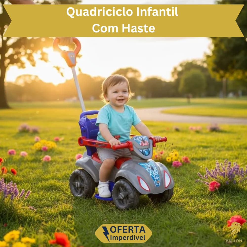 Carrinho Andador Infantil Ketokinha Brinquedo Quadriciclo Com Haste Passeio Empurrador Criança